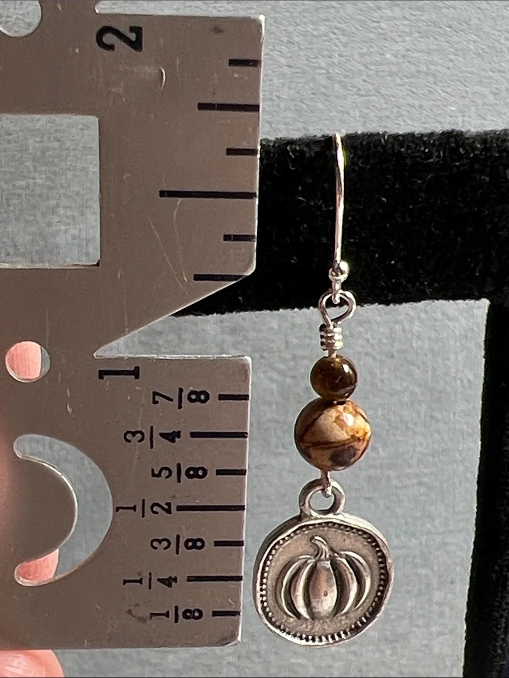 Pumpkin charm sterling 925 dangle earrings Picasso Jasper & tiger eye gemstones